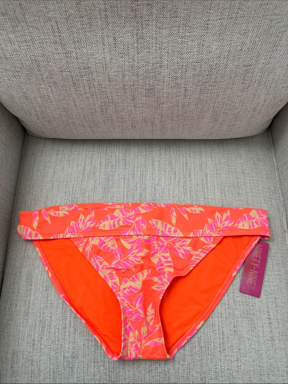 Neon Orange Tropical Fold-Over Bikini Bottom